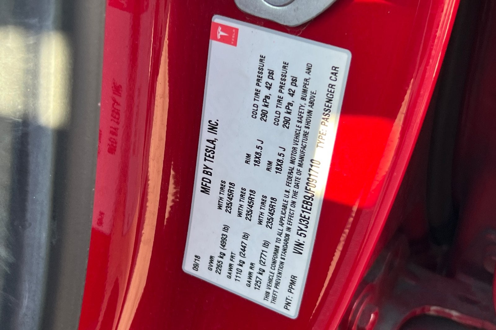 2018 Tesla Model 3 Long Range Battery